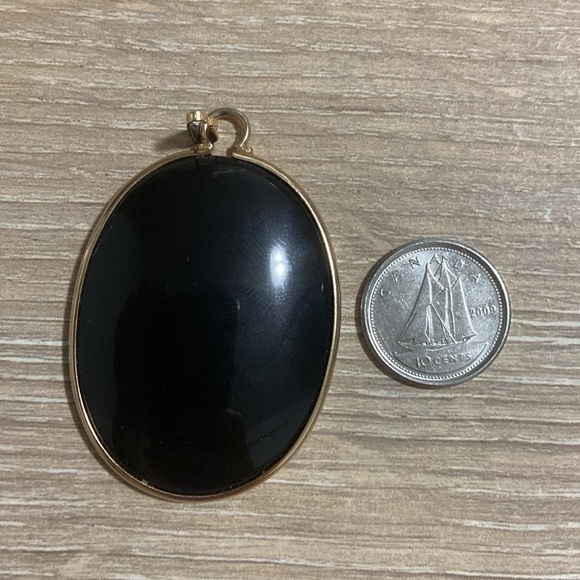 Vintage Black Agate Oval Pendent - Picture 4 of 4